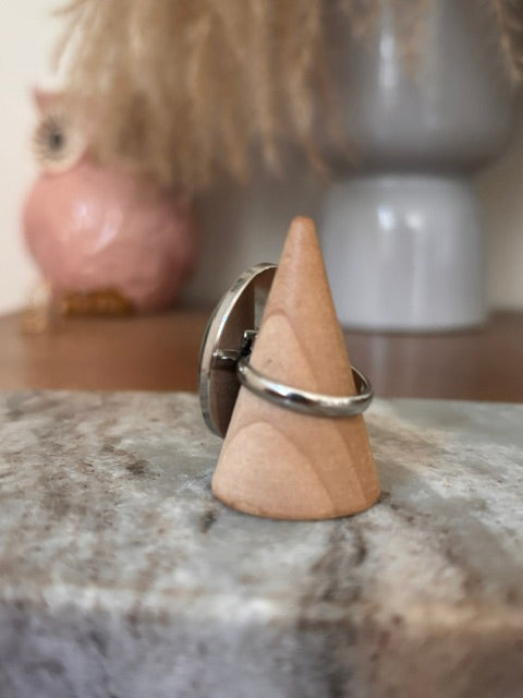 Bague Jaspe Océan Naturel Argentée Ajustable | Cabochon 18x25 mm | Acier Inoxydable | Sérénité & Équilibre | Lithothérapie | Fait Main France