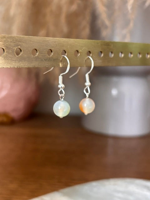 Dormeuses Argent 925 – Perles Agate Paon Calcédoine – Bijou Artisanal Fait Main France