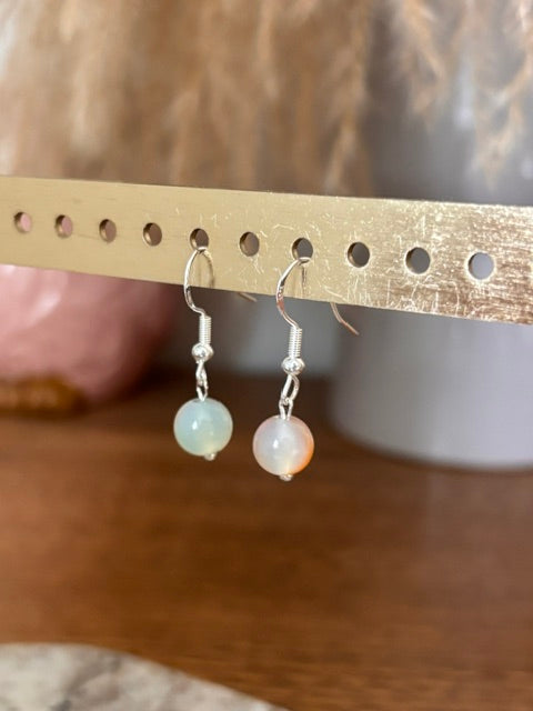 Dormeuses Argent 925 – Perles Agate Paon Calcédoine – Bijou Artisanal Fait Main France