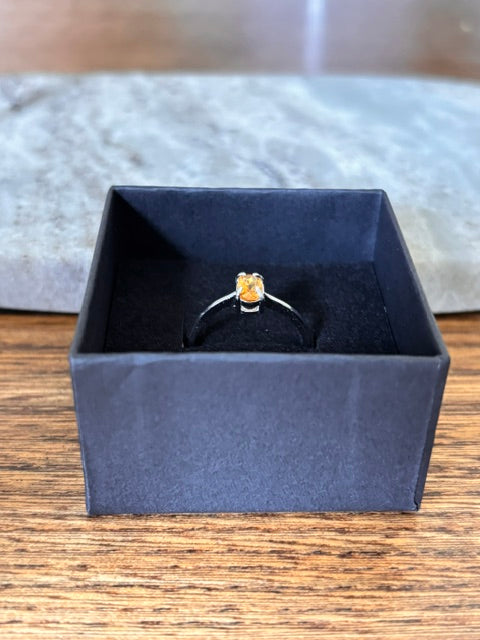 Bague Solitaire Argent 925 – Pierre de Citrine Naturelle Certifiée | Bijou Lithothérapie Femme