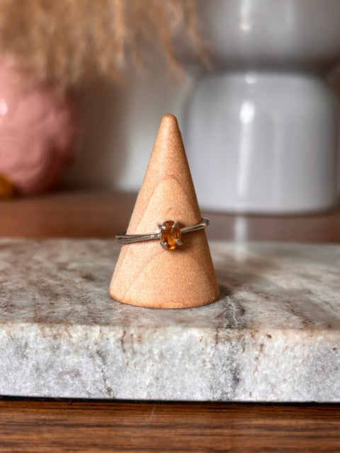Bague Solitaire Argent 925 – Pierre de Citrine Naturelle Certifiée | Bijou Lithothérapie Femme