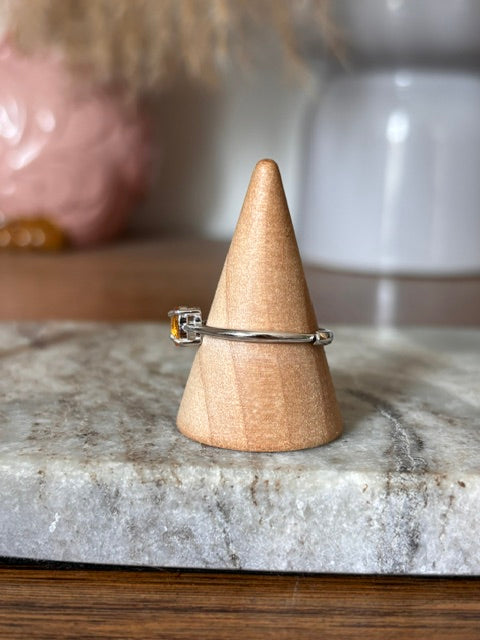 Bague Solitaire Argent 925 – Pierre de Citrine Naturelle Certifiée | Bijou Lithothérapie Femme
