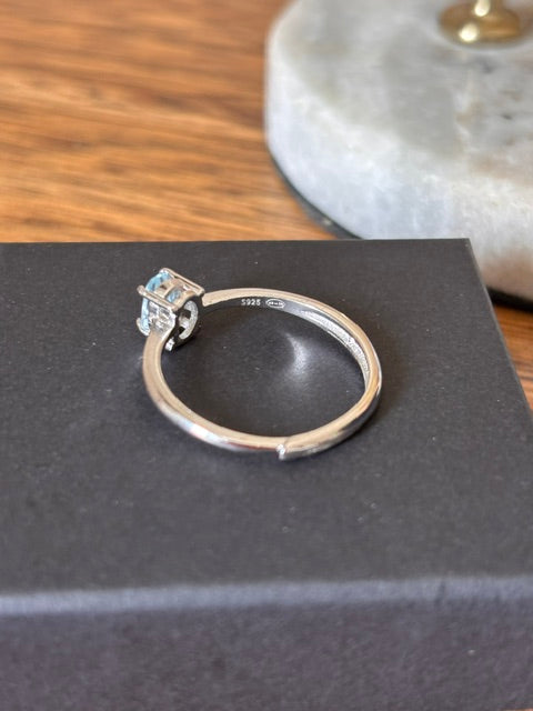 Bague Ajustable Argent 925 Rhodié – Pierre Topaze Bleue Naturelle Certifiée | Bijou Femme Lithothérapie
