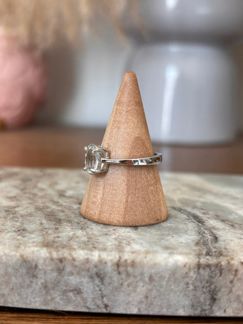 Bague Solitaire Argent 925 Rhodié – Topaze Blanc Certifié 0,99 ct – Non Traitée – Origine Brésil