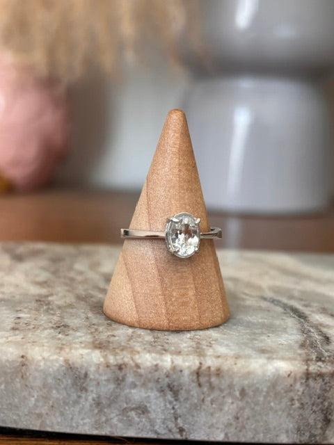 Bague Solitaire Argent 925 Rhodié – Topaze Blanc Certifié 0,99 ct – Non Traitée – Origine Brésil