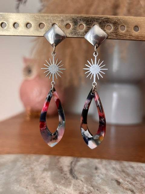 Boucles d'oreilles Soleil Filigrane & Pendentif Acétate Coloré – Acier Inoxydable