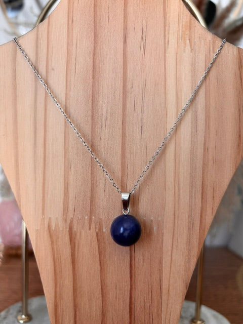 Collier Lapis Lazuli – Chaîne Argentée 44 cm | Pierre Naturelle Artisanale