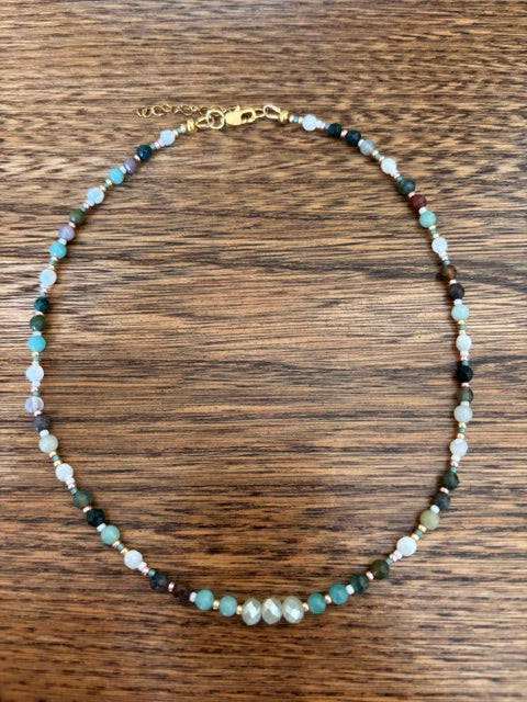 Collier Harmonie Sauvage – Nacre, Agate Indienne, Amazonite & Opale Sauge | Miyuki Toho | Fait Main France