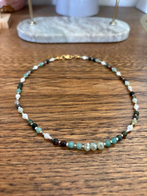 Collier Harmonie Sauvage – Nacre, Agate Indienne, Amazonite & Opale Sauge | Miyuki Toho | Fait Main France