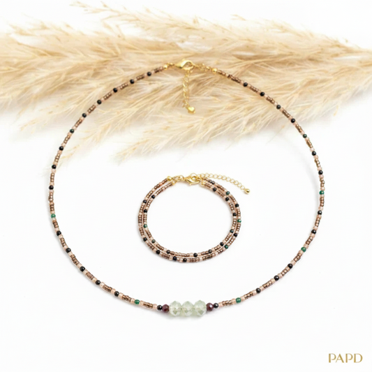 Collier & Bracelet Terracotta perles Miyuki bronze pierres naturelles