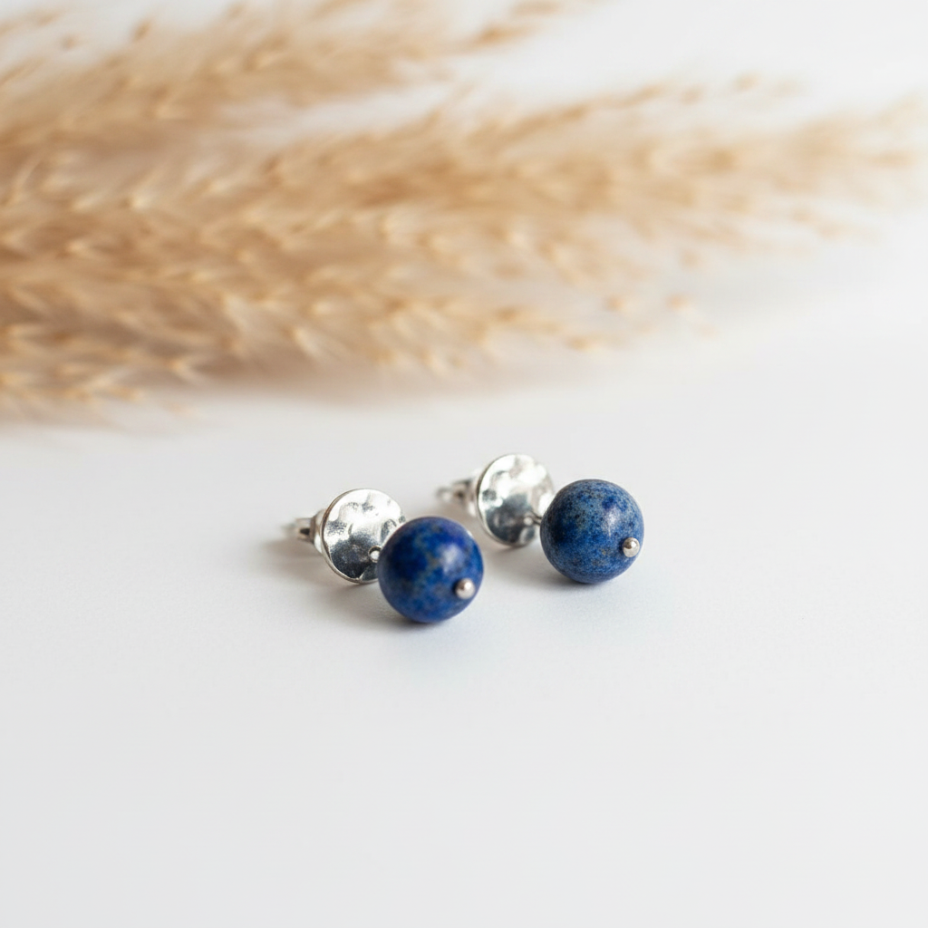 Boucles d’oreilles acier inox et perles de lapis lazuli bleues