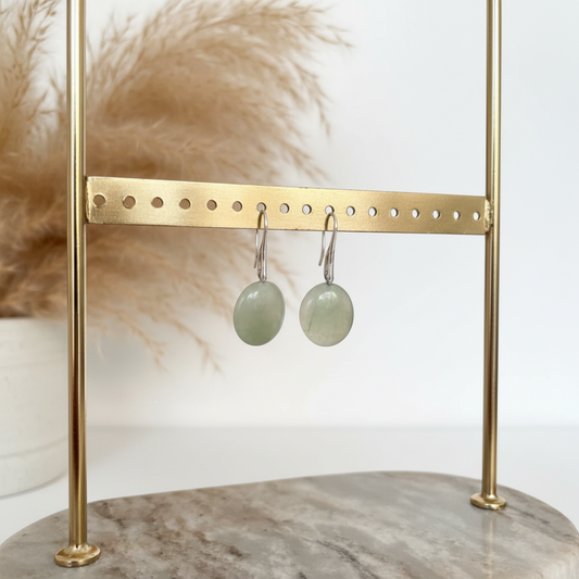 Boucles dormeuses en acier inoxydable avec pierre d’aventurine verte, forme goutte