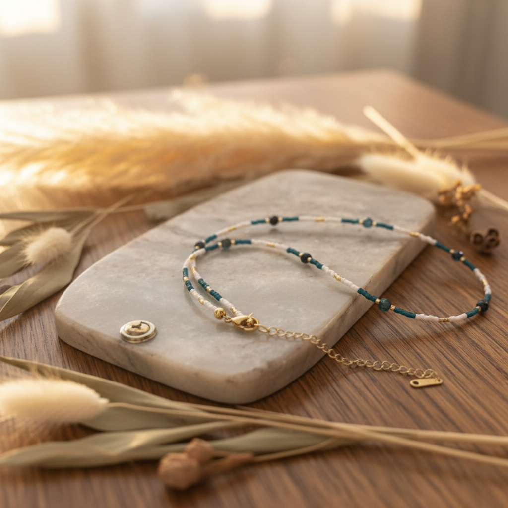 Collection Signature - Collier Miyuki Bleu Canard & Agate Bleue – Fait Main en France | PAPD
