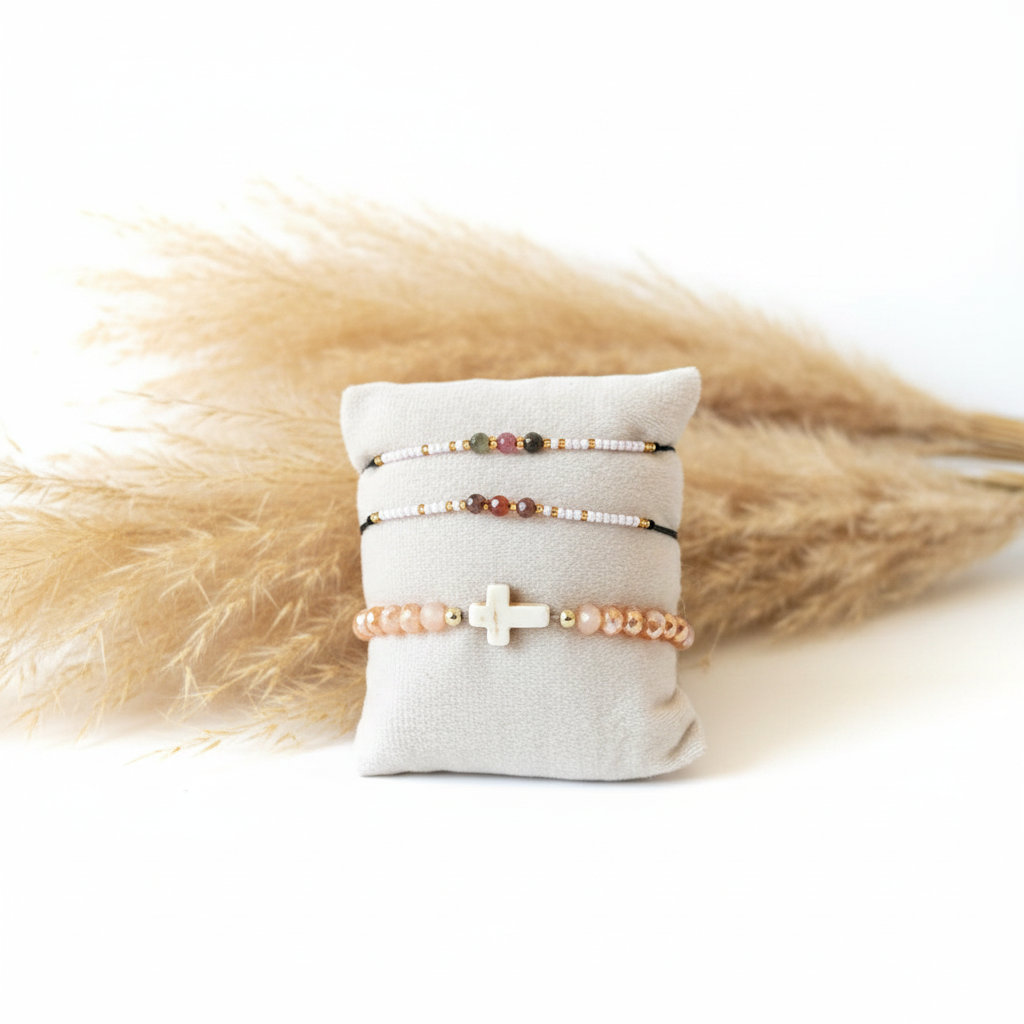 Ensemble de bracelets à perles et croix chrétienne, cordon réglable, pierres multicolores